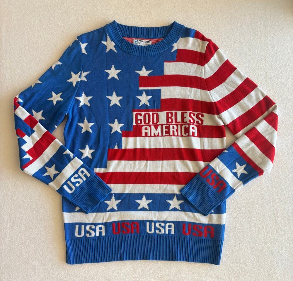Vintage LA Police Gear Ugly Christmas Sweater Men’s Medium American Flag USA